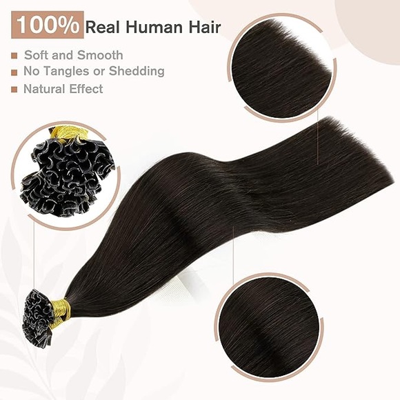 HUMAN HAIR Darkest Brown U-Tip Keratin Hair Extensions 22in 50g - Picture 2 of 13
